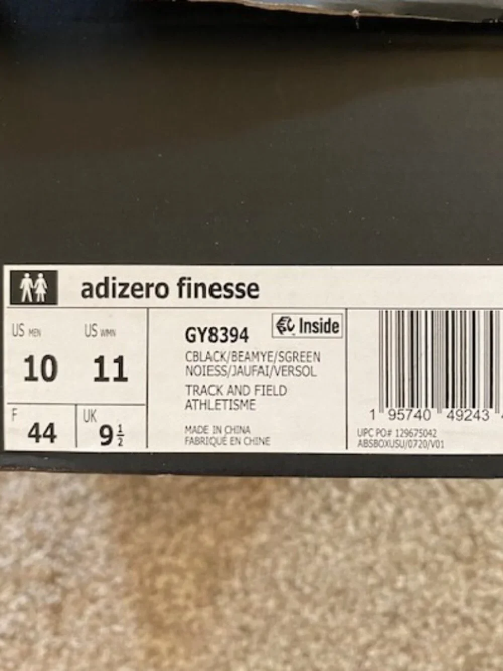 Adidas Adizero Finesse Track Spikes GY8394 Black/Green Men's 10 w/ Box